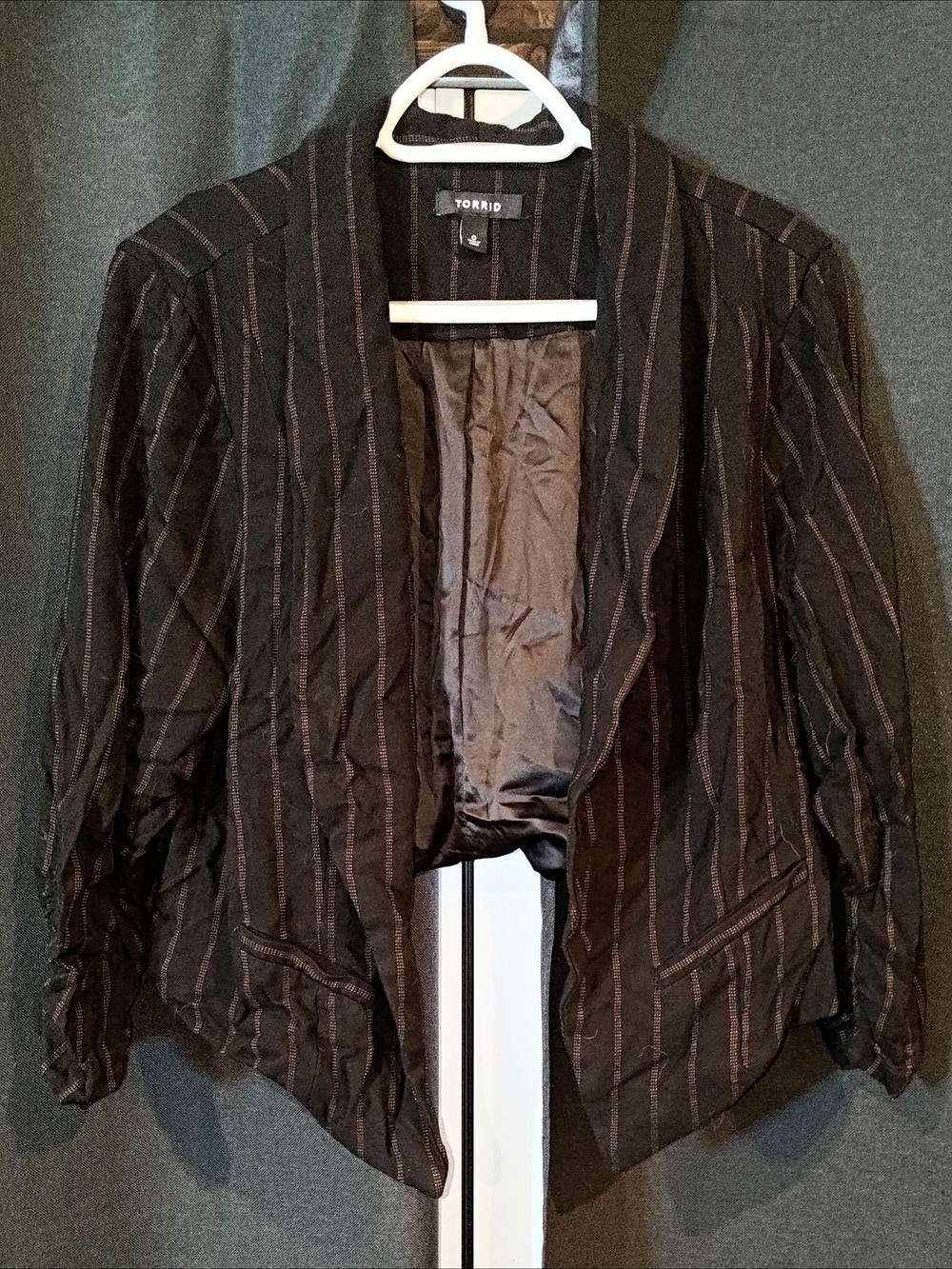 torrid Black cropped Blazer with Subtle Pinstripes